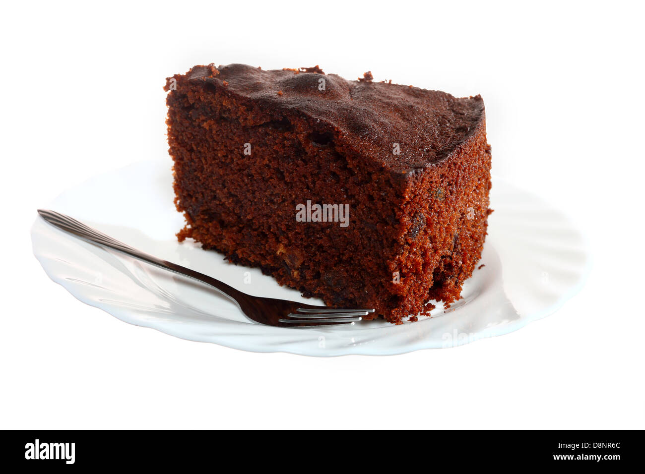Piece of chocolate cake on plate white background Stock Photo - Alamy
