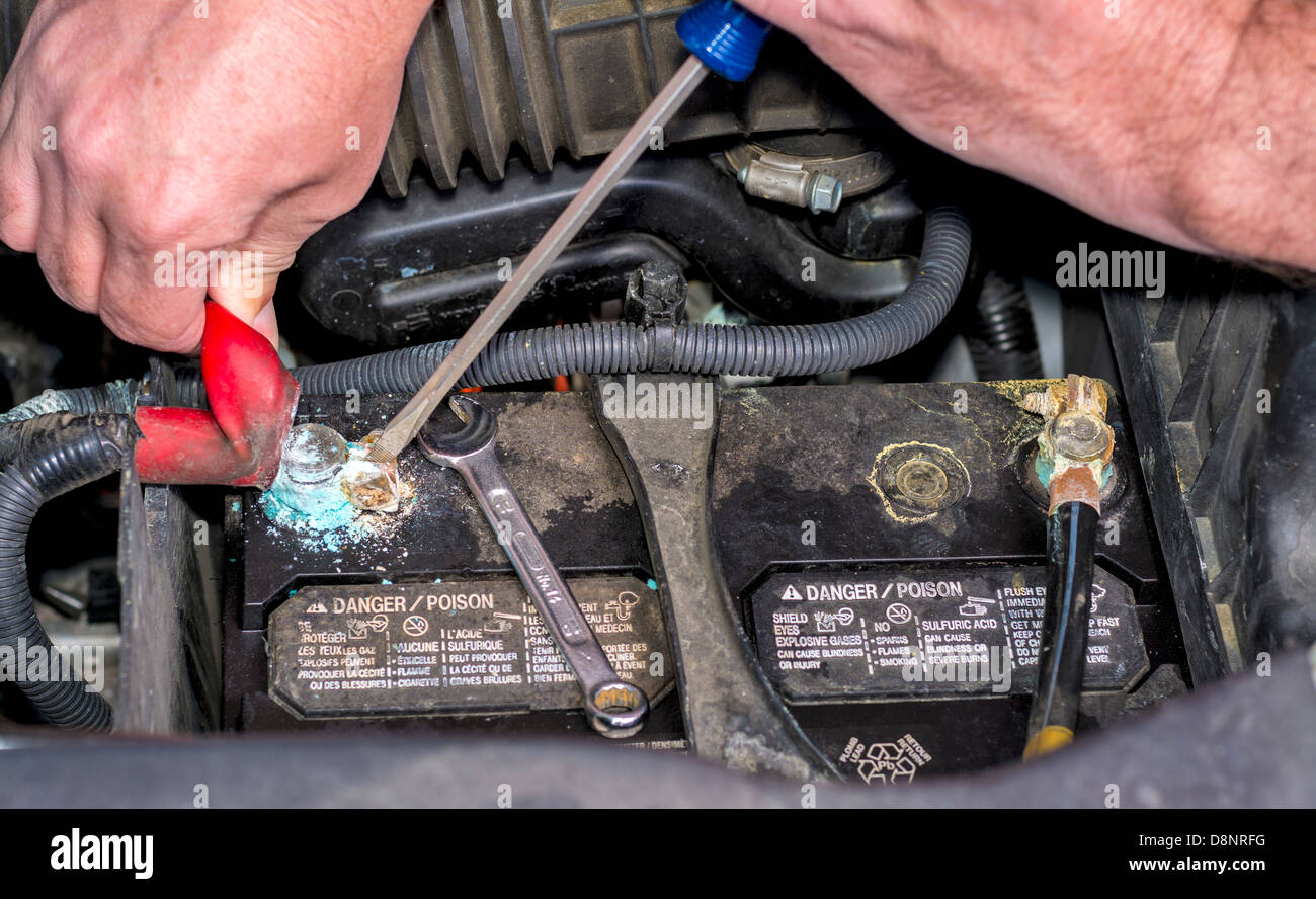 Corroded car battery needs replacement Stock Photo - Alamy
