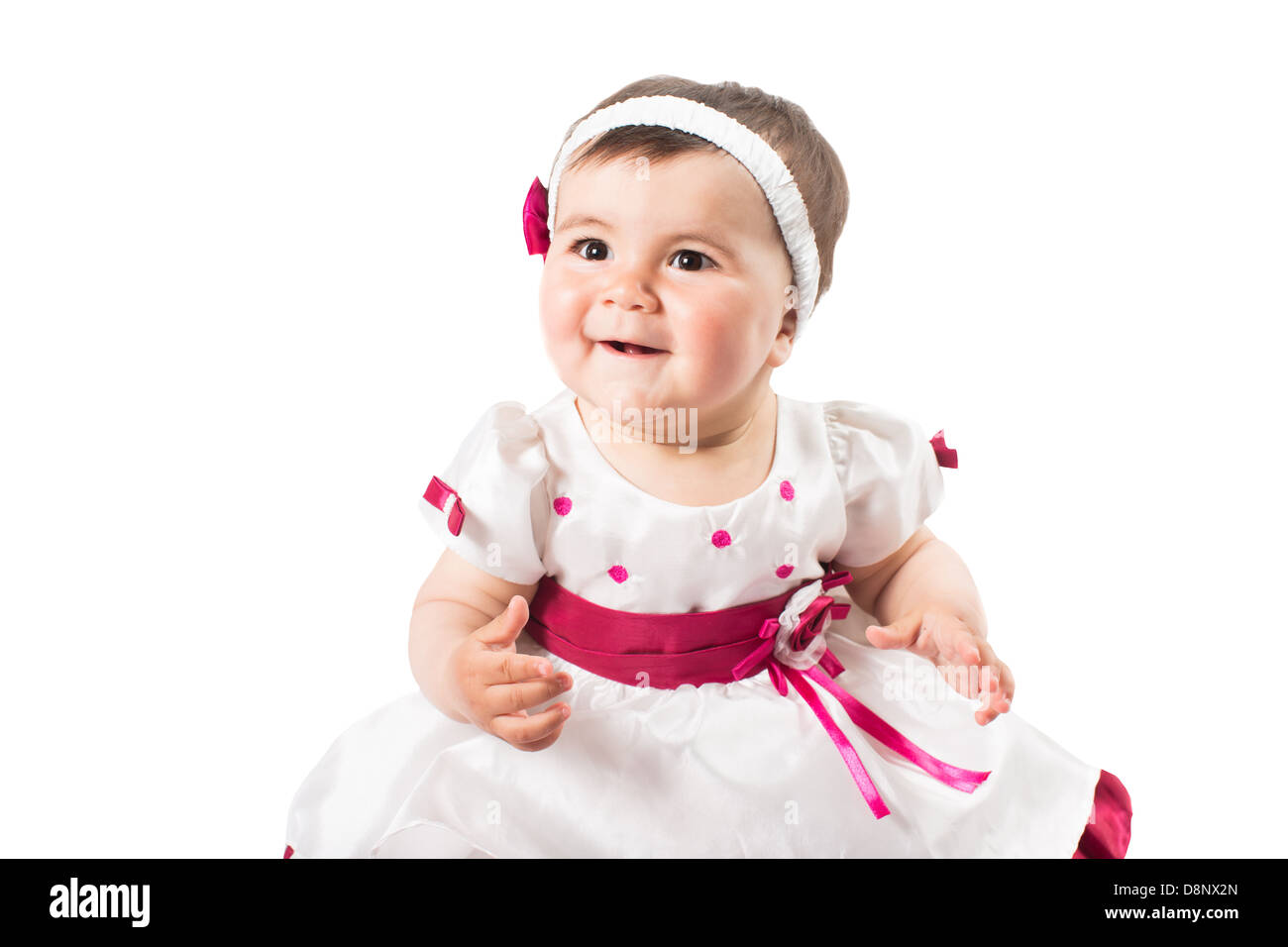 Little cute baby-girl in pink dress isolated on white background Use it ...