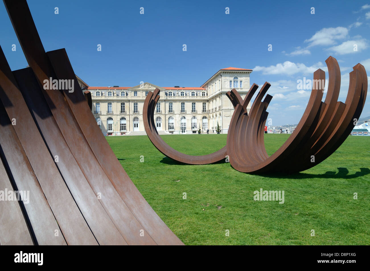 Palais du Pharo or Pharo Palace Park and Gardens with Monumental Metal Sculptures 'Désordre' by Bernar Venet Marseille France Stock Photo
