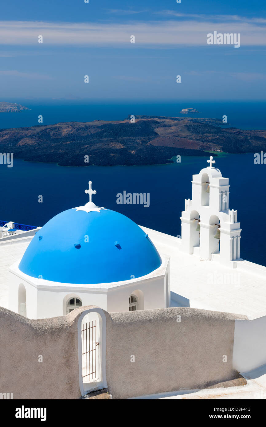 Blue Dome Church at Firostefani near Fira on Thira Island Santorini Greece Stock Photo