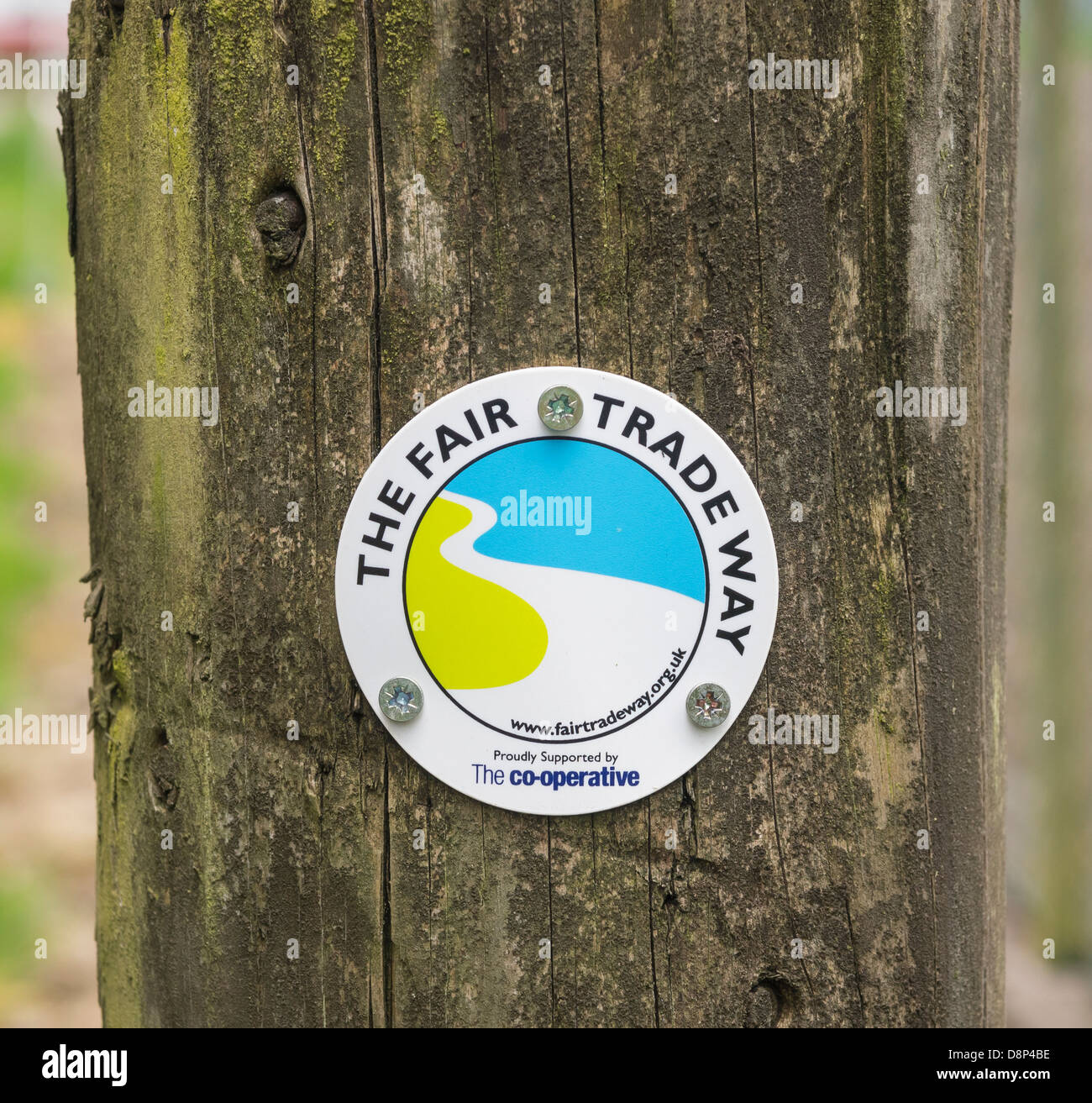 Sign on The Fair Trade Way, a long-distance footpath designed as a 6-day walk between Garstang  and Keswick. Stock Photo