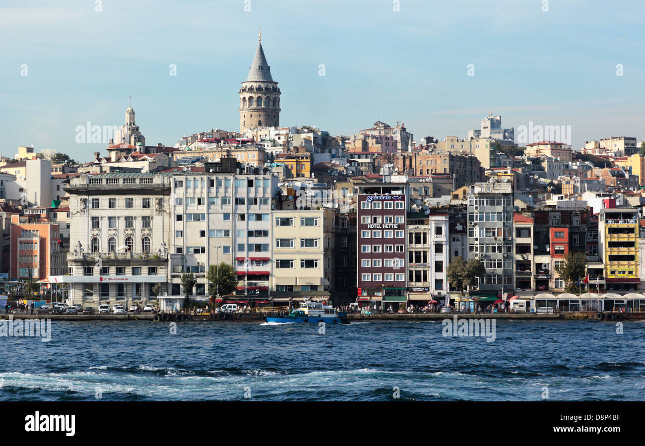 The Galata Tower Karakoy and the Beyoglu district of Istanbul Turkey seen from the Bosphorus Stock Photo