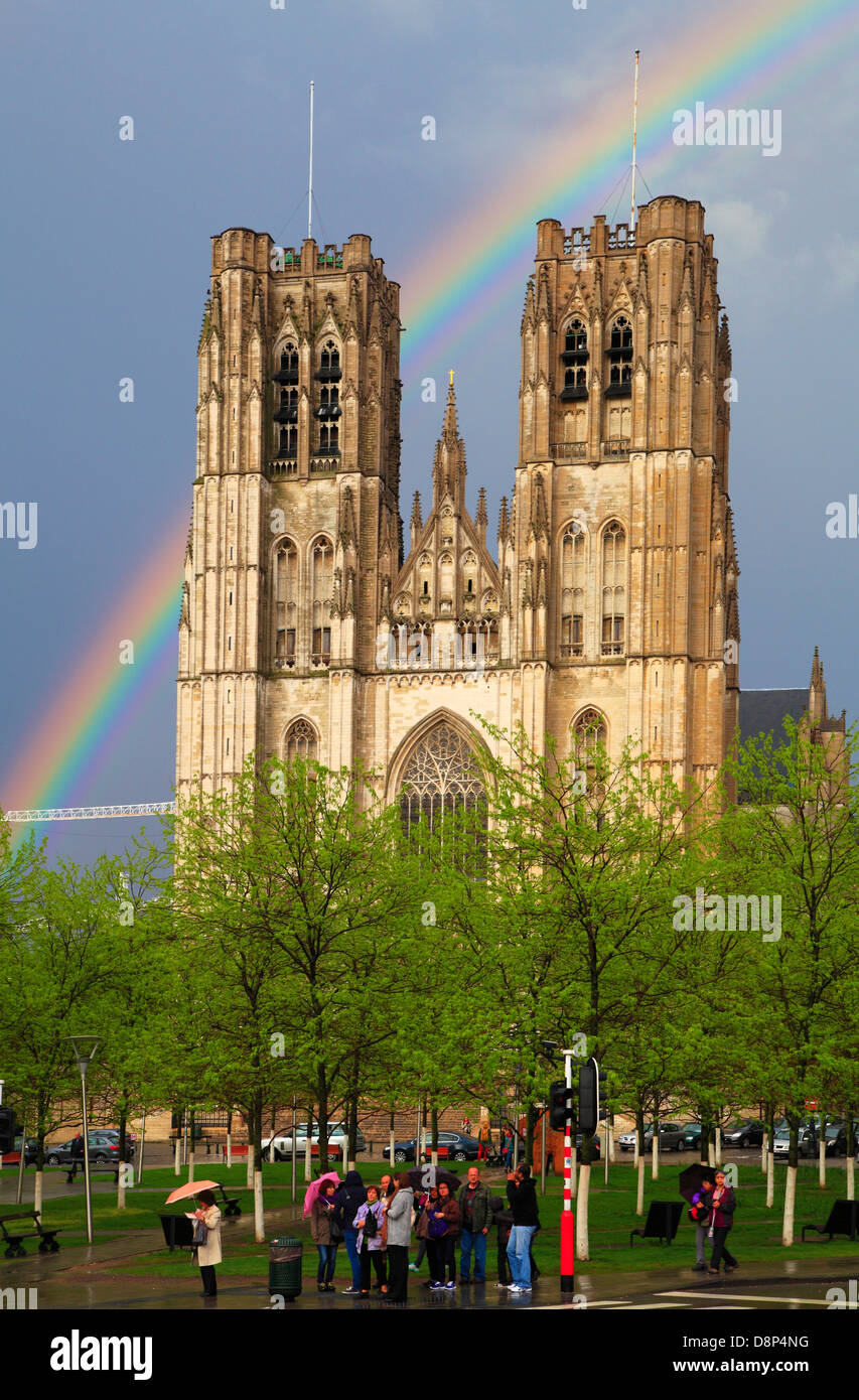 Belgium, Brussels, Cathedral, rainbow, Stock Photo