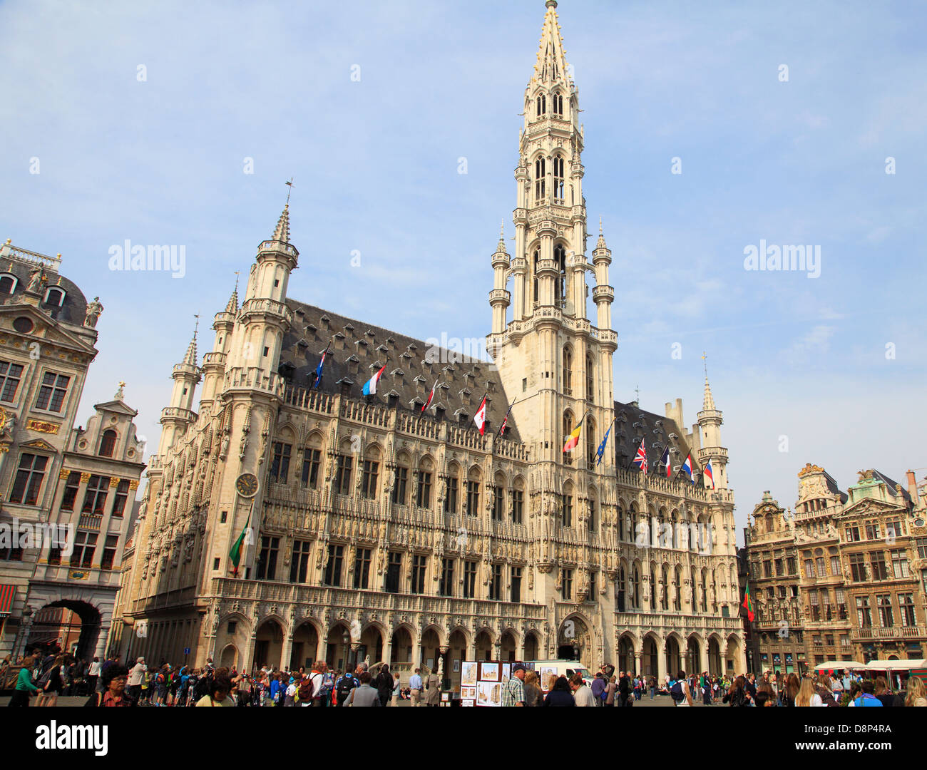 Belgium; Brussels; Grand Place, City Hall, people, Stock Photo