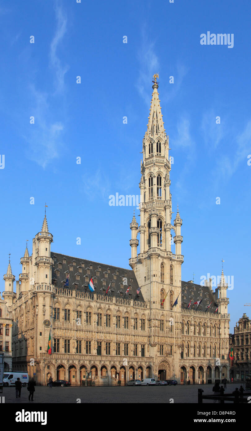 Belgium; Brussels; Grand Place, City Hall, Hotel de Ville, Stock Photo