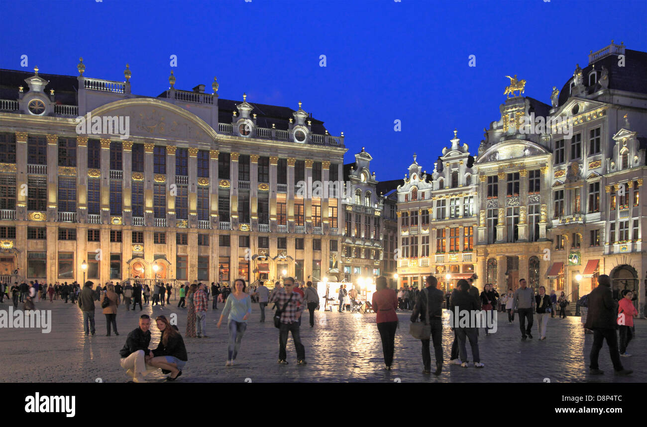 Belgium; Brussels; Grand Place, night, people, Stock Photo