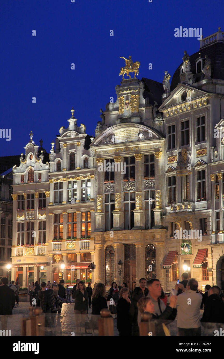 Belgium; Brussels; Grand Place, night, people, Stock Photo