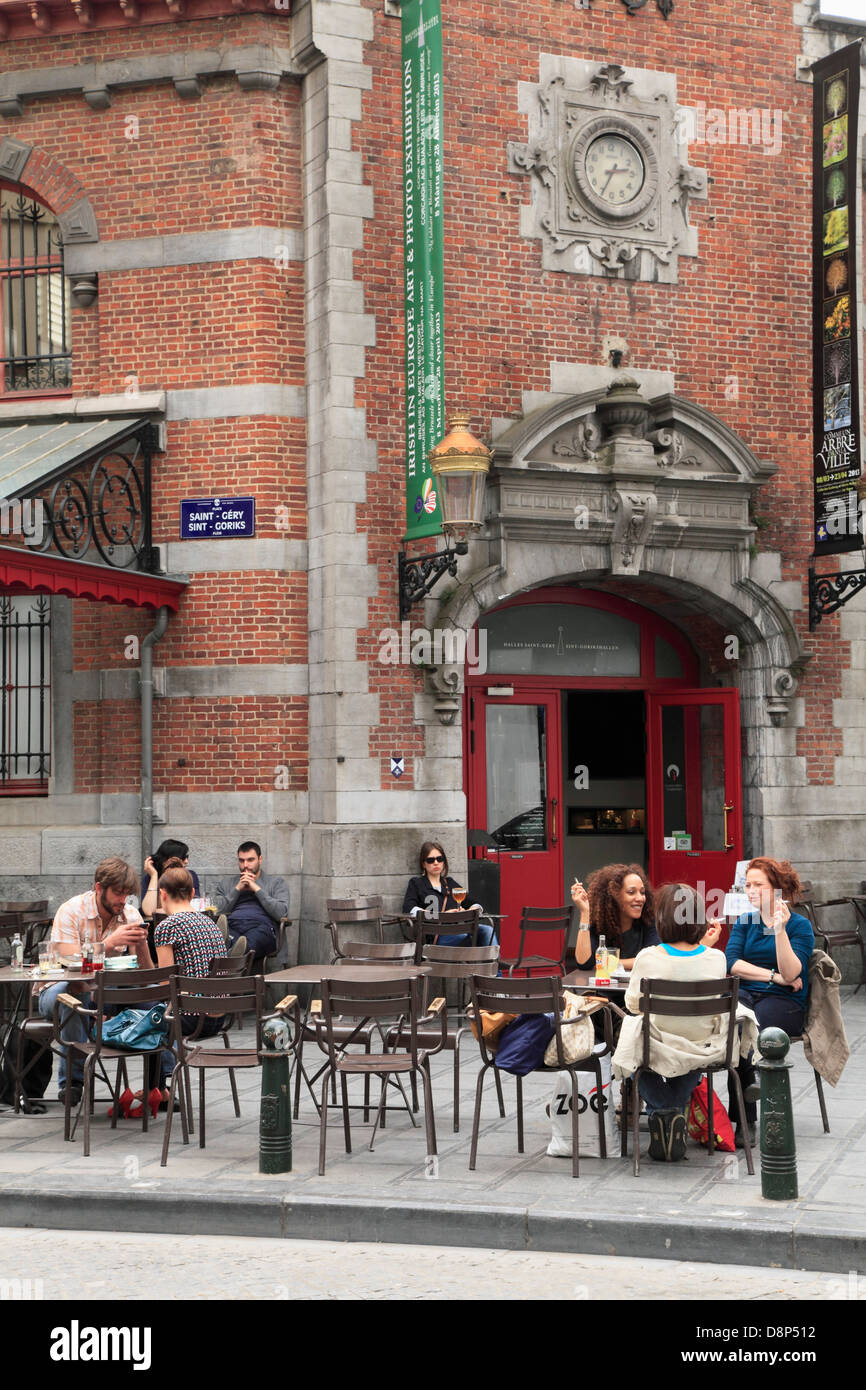 Belgium; Brussels; Halles St-Géry, cafe, people, Stock Photo