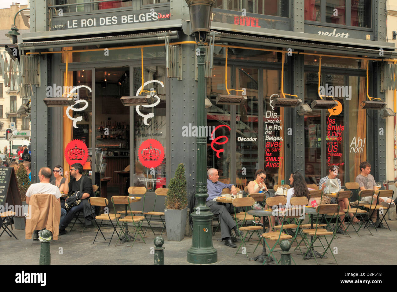 Belgium; Brussels; cafe, people, street scene, Stock Photo
