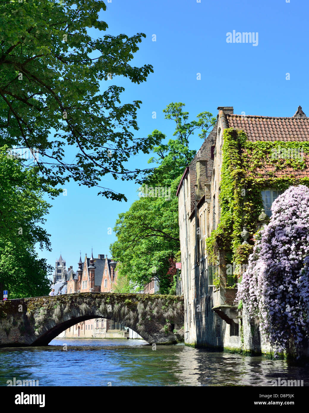 Bruge canal and bridge in spring Stock Photo