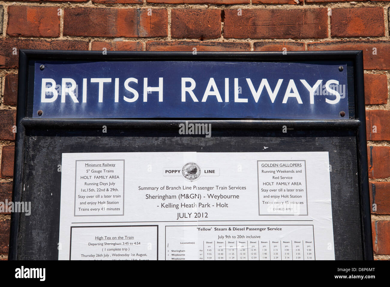An old British Railways timetable at Sheringham Station, Norfolk, England, U.K. Stock Photo