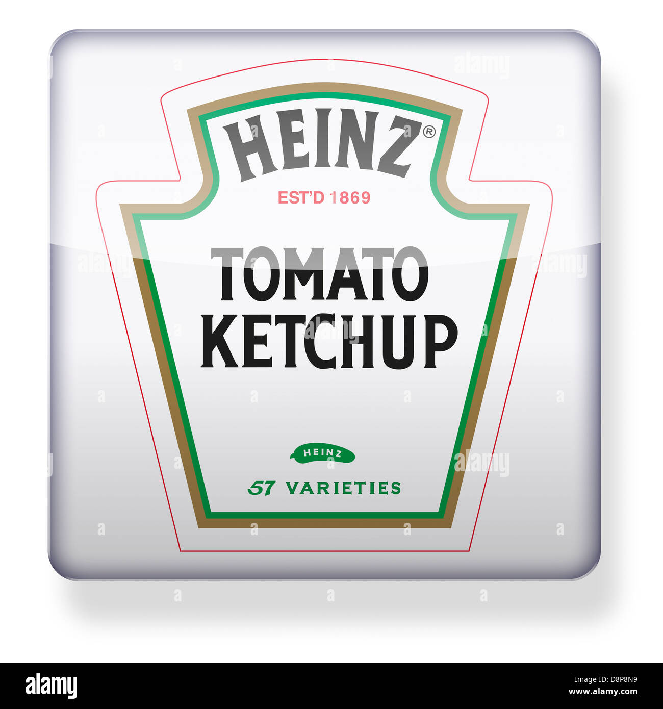 Heinz tomato ketchup logo as an app icon. Clipping path included. Stock Photo