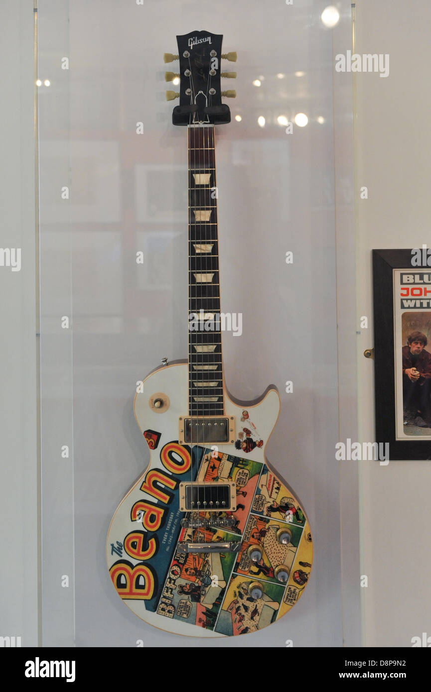 Southbank Centre, London, UK. 2nd June 2013.  A guitar decorated with the Beano at Beanotown, a celebration of the children's comic. Beanotown in the Southbank Centre in London, 'Beanotown is the home of Dennis the Menace and Gnasher, The Bash Street Kids, Minnie the Minx, Roger the Dodger, plus all the other comic strip superstars from The Beano'. Beanotown is on from 31st May to 8th September. Credit:  Matthew Chattle/Alamy Live News Stock Photo