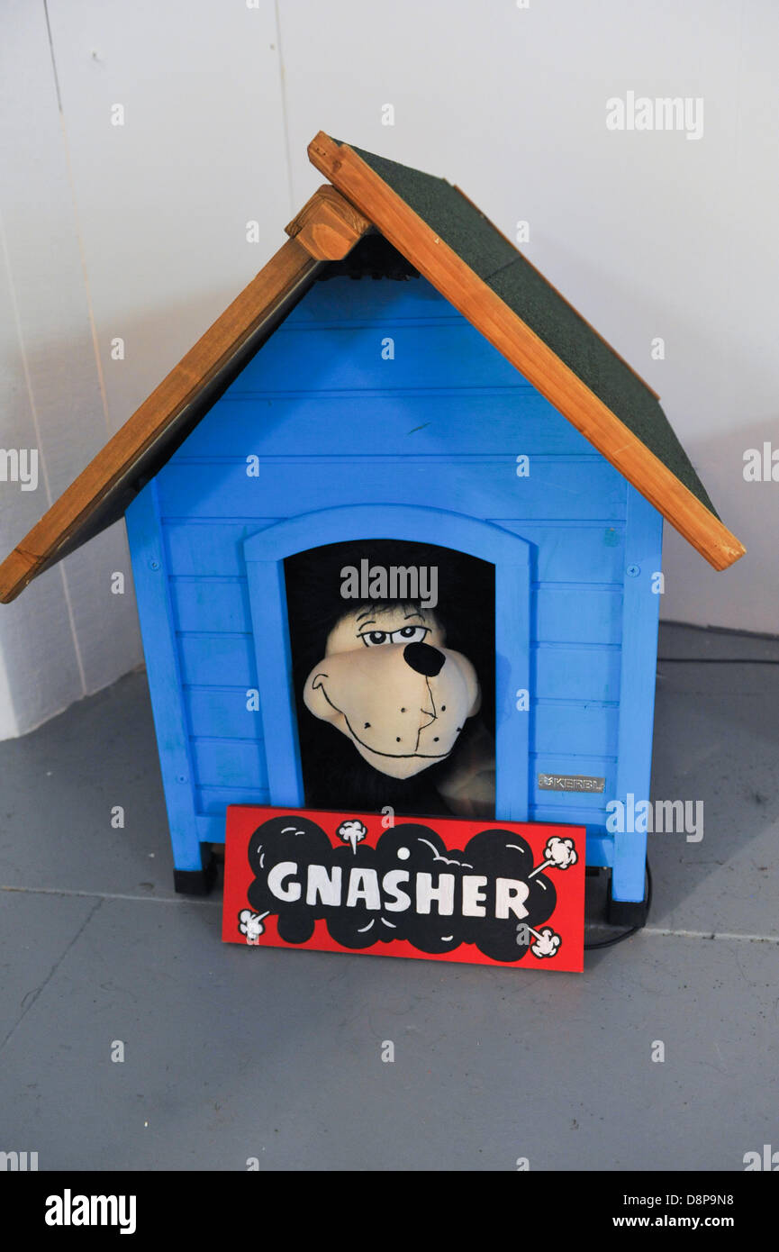 Southbank Centre, London, UK. 2nd June 2013.  A 'Gnasher' kennel  at Beanotown, a celebration of the children's comic. Beanotown in the Southbank Centre in London, 'Beanotown is the home of Dennis the Menace and Gnasher, The Bash Street Kids, Minnie the Minx, Roger the Dodger, plus all the other comic strip superstars from The Beano'. Beanotown is on from 31st May to 8th September. Credit:  Matthew Chattle/Alamy Live News Stock Photo