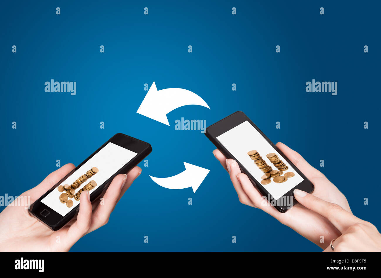 Two mobile phones with NFC payment technology. Near field communication