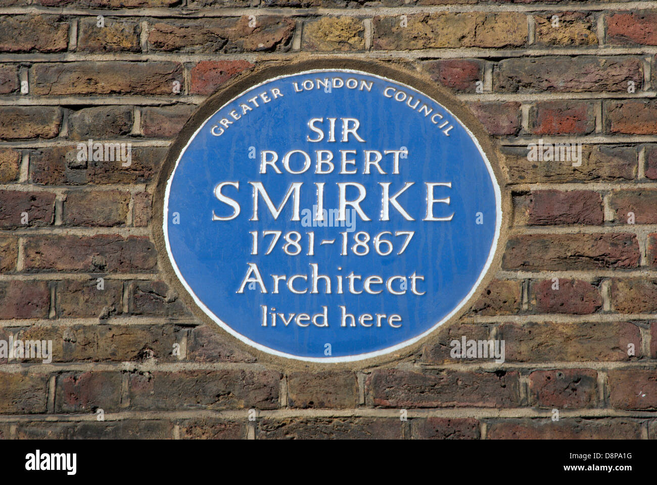 greater london council blue plaque marking a home of architect sir robert smirke, fitzrovia, london, england Stock Photo