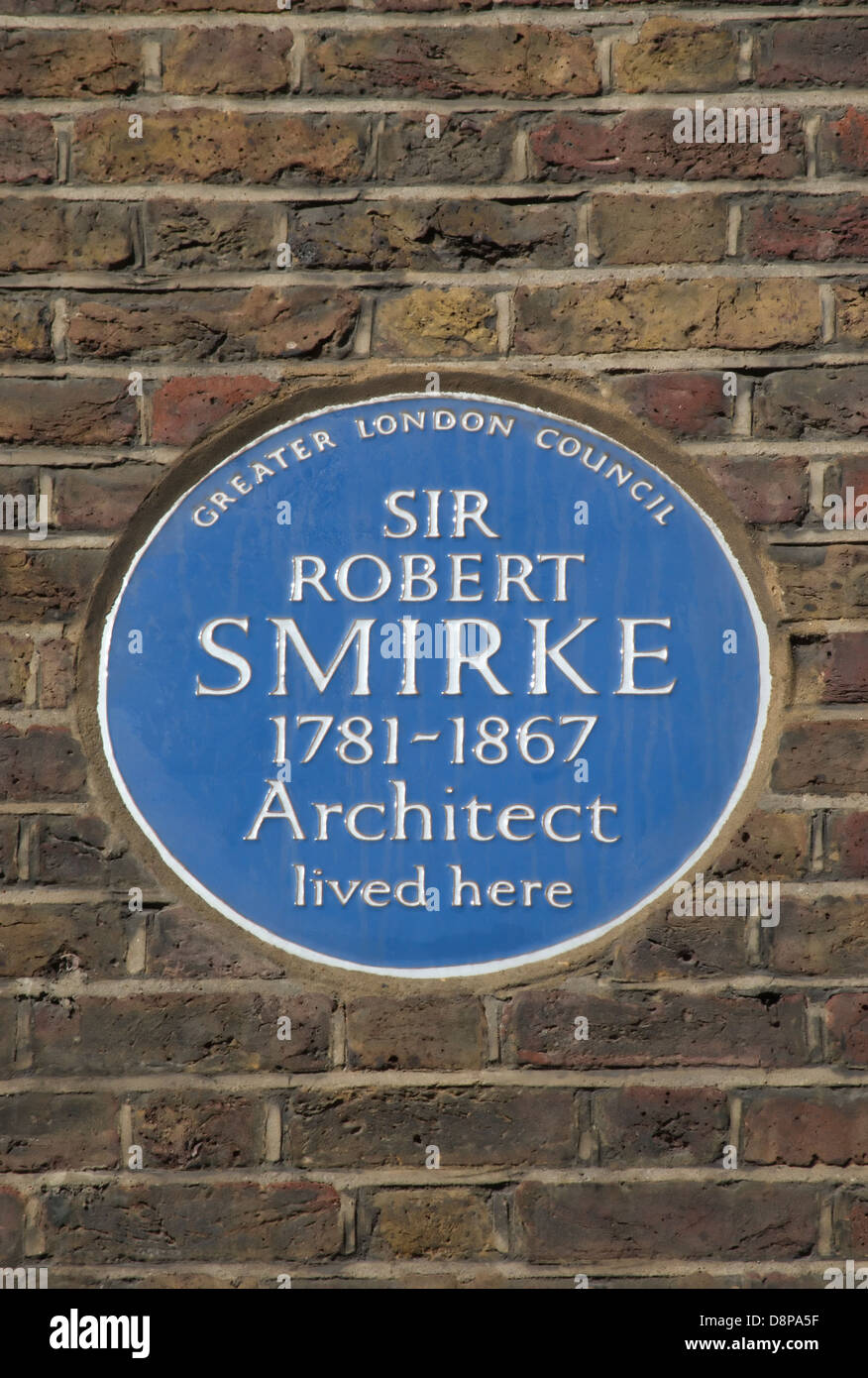 greater london council blue plaque marking a home of architect sir robert smirke, fitzrovia, london, england Stock Photo