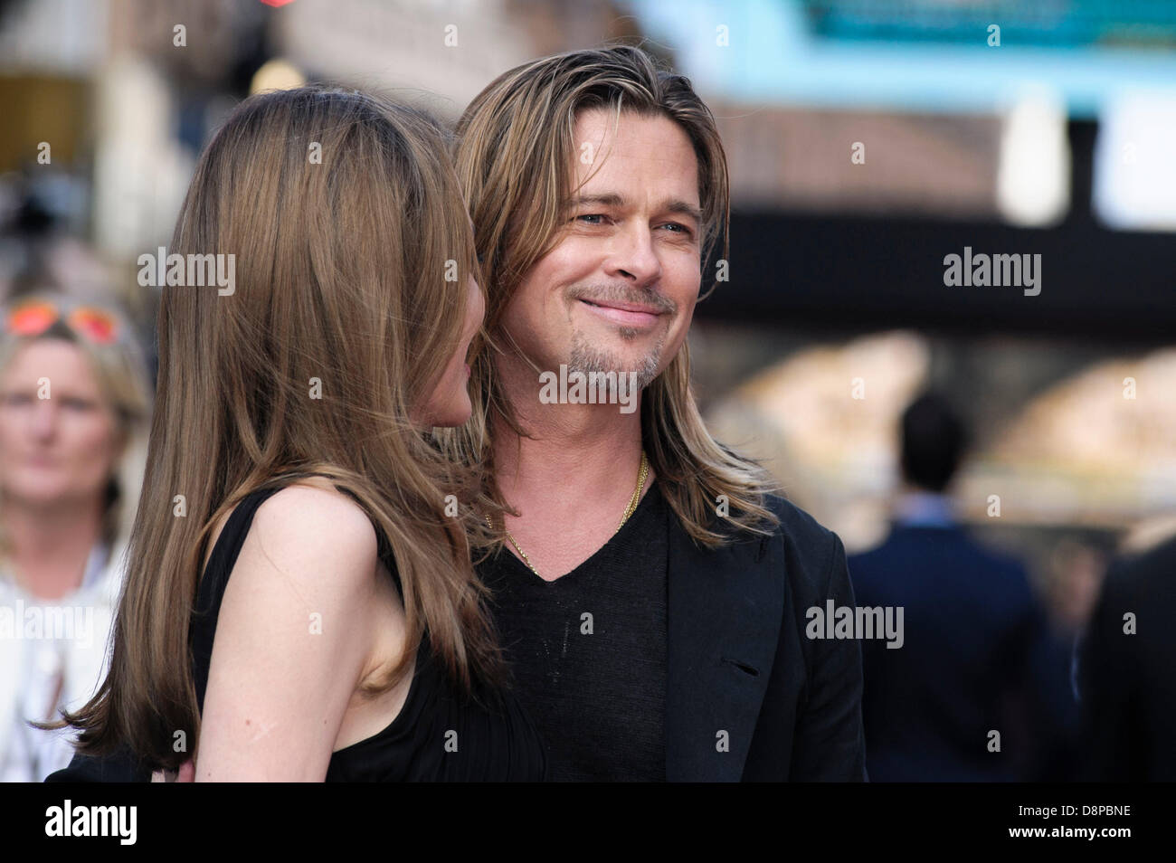 Angelina Jolie and Brad Pitt attends the World Premiere of World War Z on 02/06/2013 at Empire Leicester Square, London. Persons pictured: Angelina Jolie, Brad Pitt. Picture by Julie Edwards Stock Photo