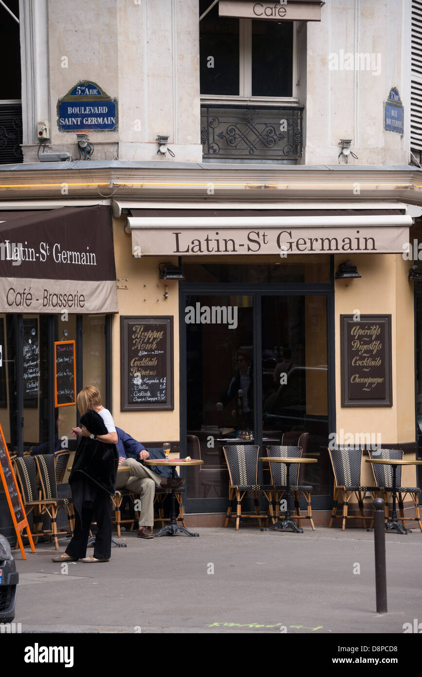 Cafe on Boulevard St Germain, Left Bank of LaSeine, Paris, France Stock Photo