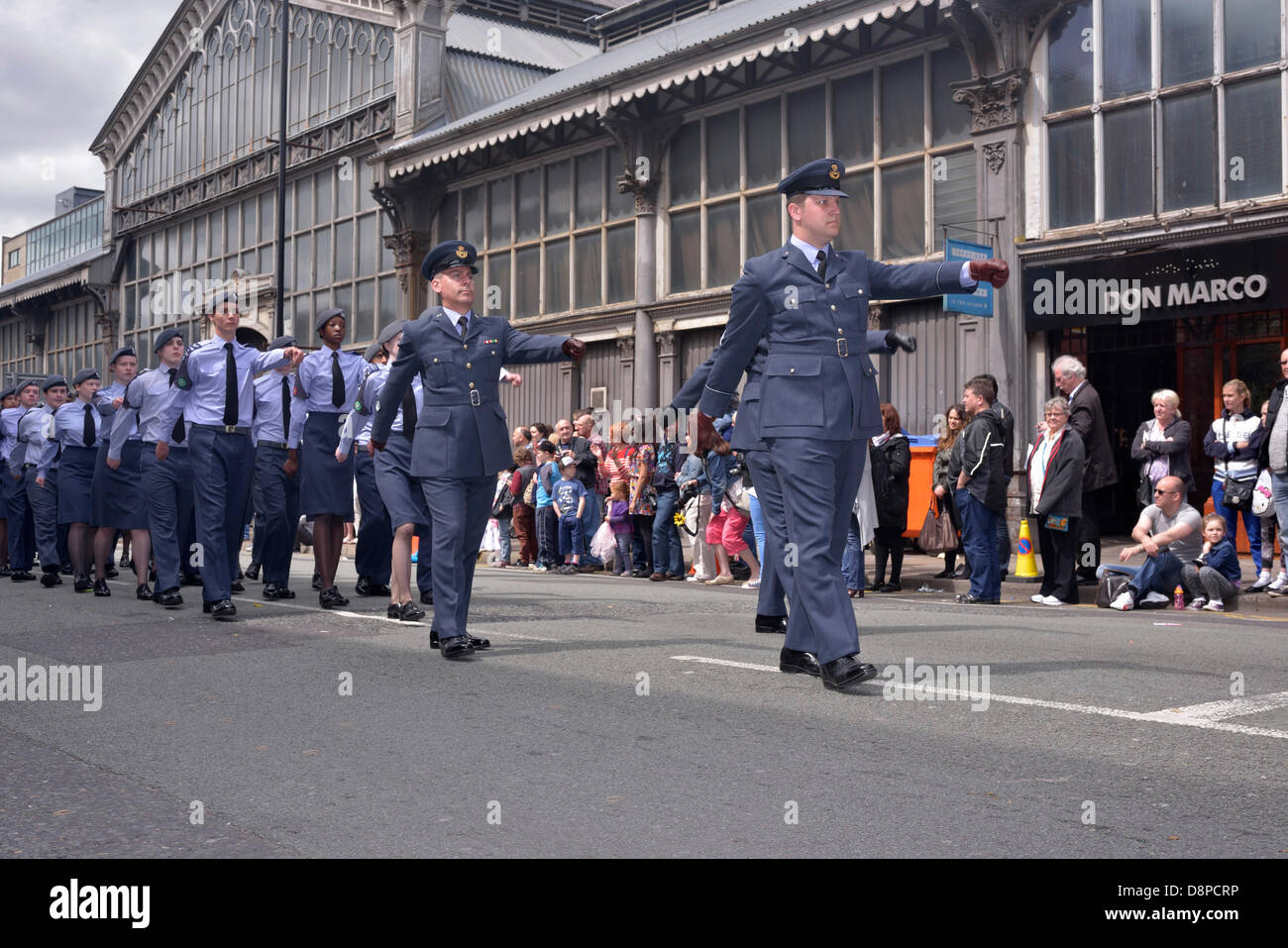 Manchester, UK. 2nd June, 2013.   RAF cadets take part in the fourth annual Manchester Day Parade watched by thousands of spectators. 130 community groups, many in fancy dress, parade through the city centre. Credit:  John Fryer/Alamy Live News Stock Photo