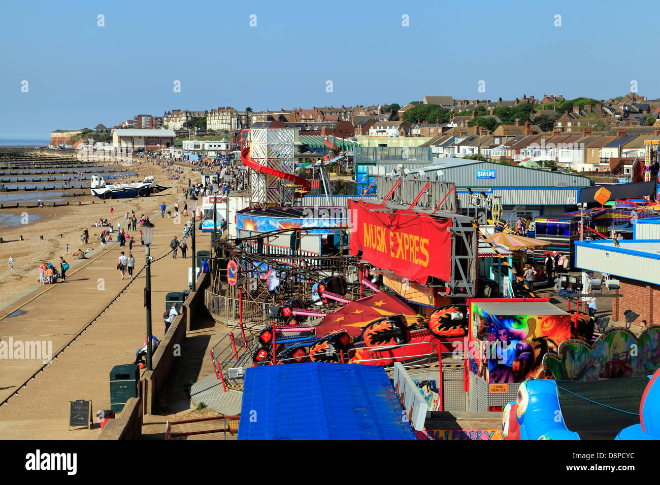 Hunstanton, Norfolk, Funfair, Beach, Town, Fairground, England UK seaside resort resorts English Stock Photo