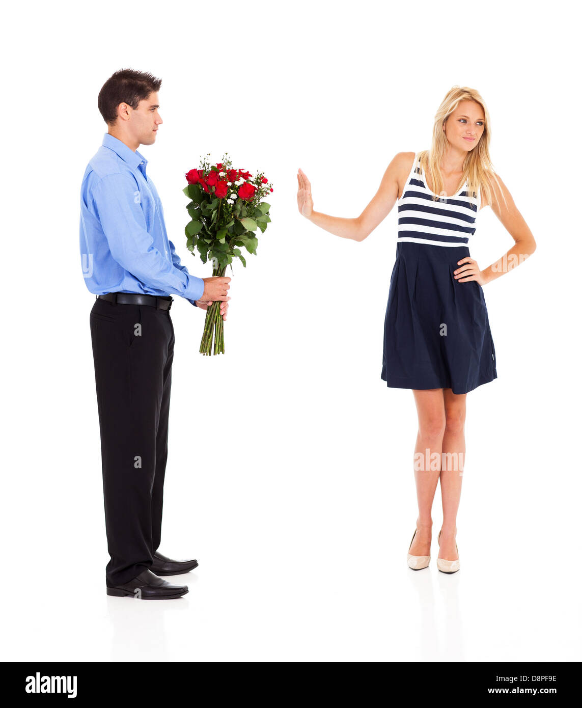 young man been rejected by a young woman on valentine's day Stock Photo