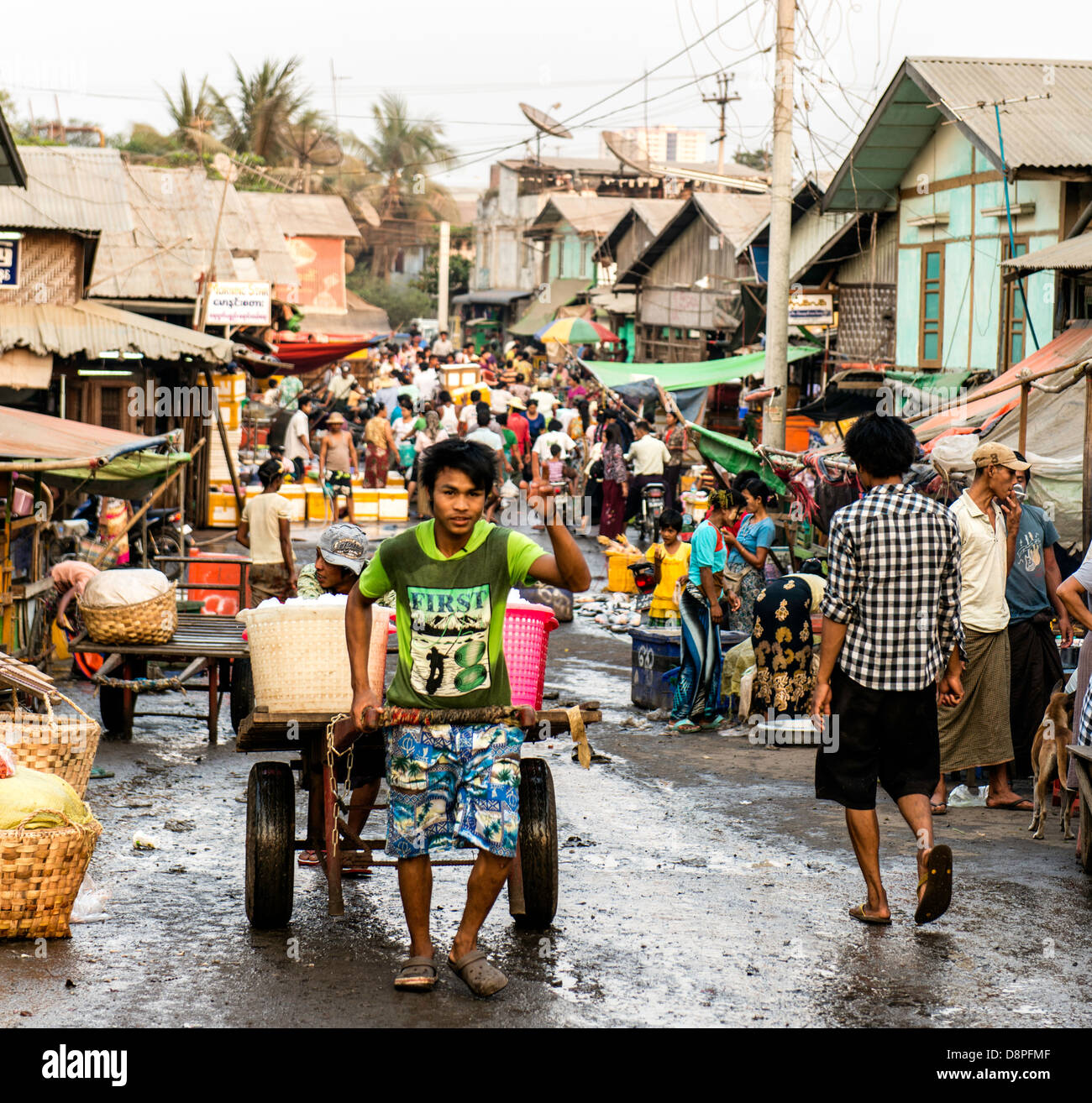 Crowded with people street market Mandalay Burma Myanmar Stock Photo