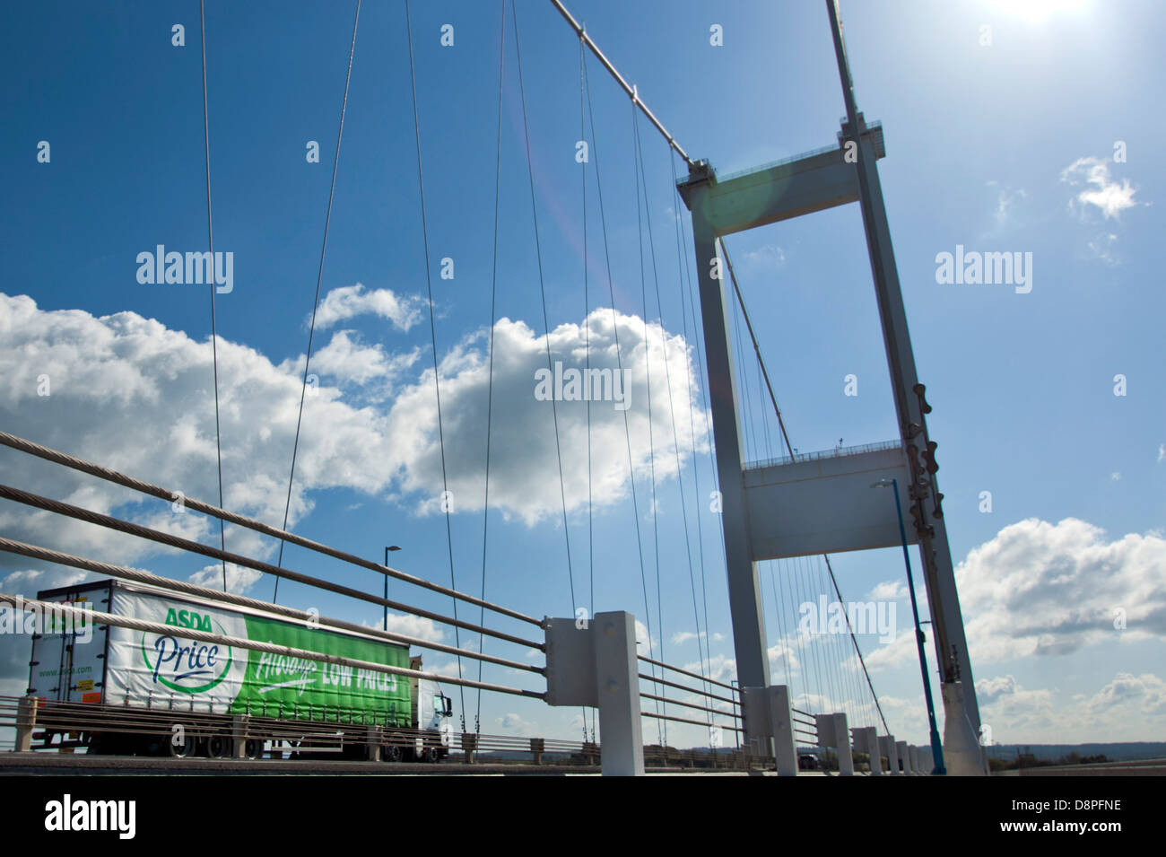 Asda delivery lorry crossing the original Severn Bridge into England Stock Photo