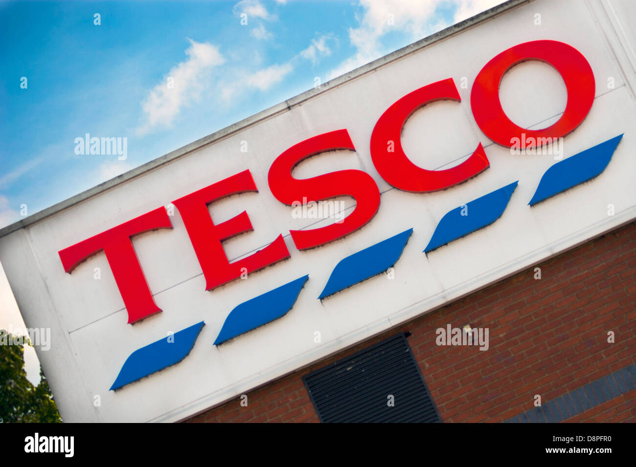 Tesco logo at rear of the Evesham superstore Stock Photo
