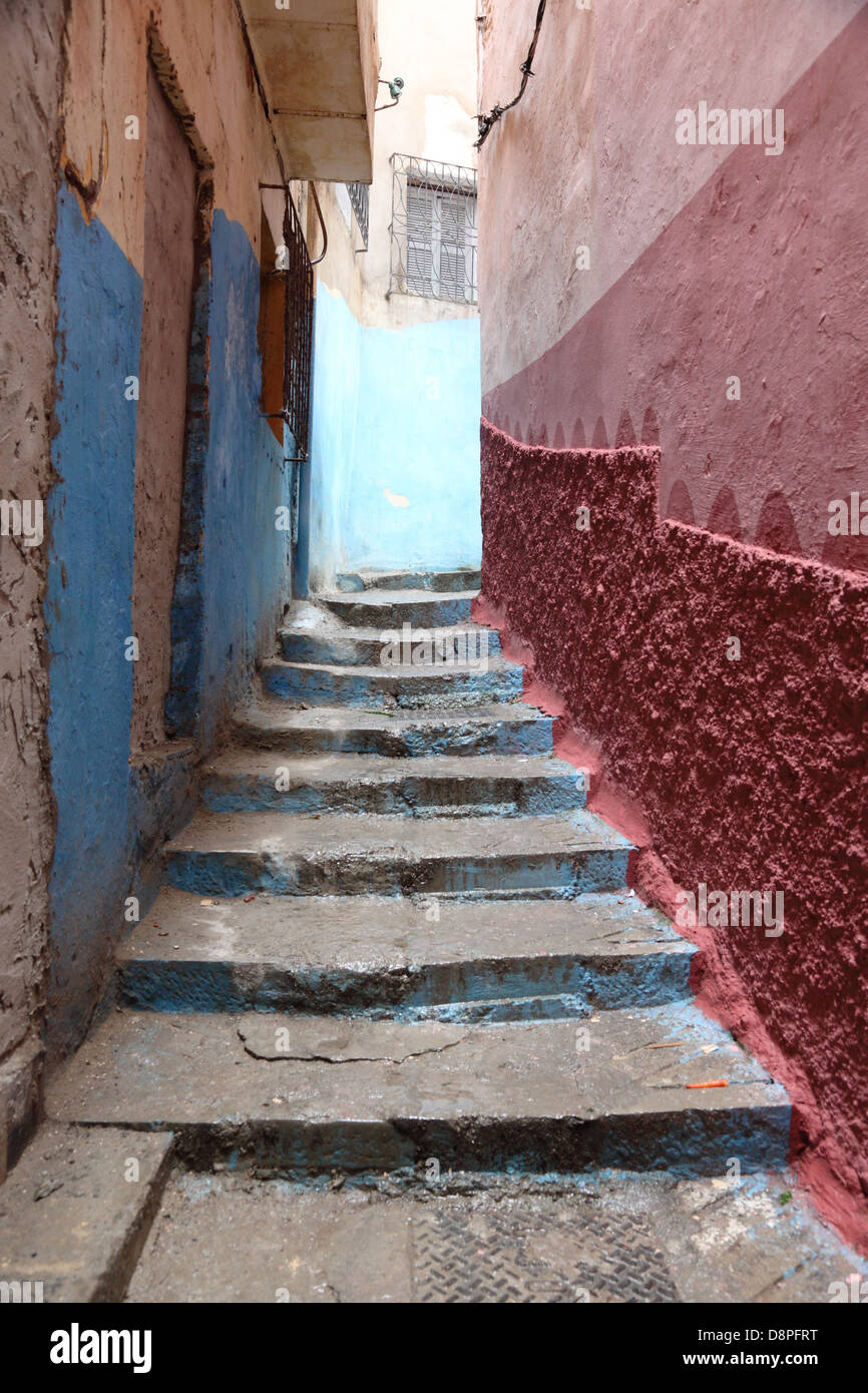 Narrow street in the medina of Tangier, Morocco Stock Photo