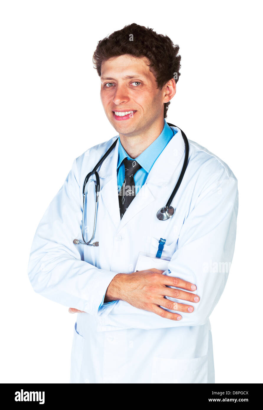 Portrait of a smiling male doctor on white background Stock Photo - Alamy