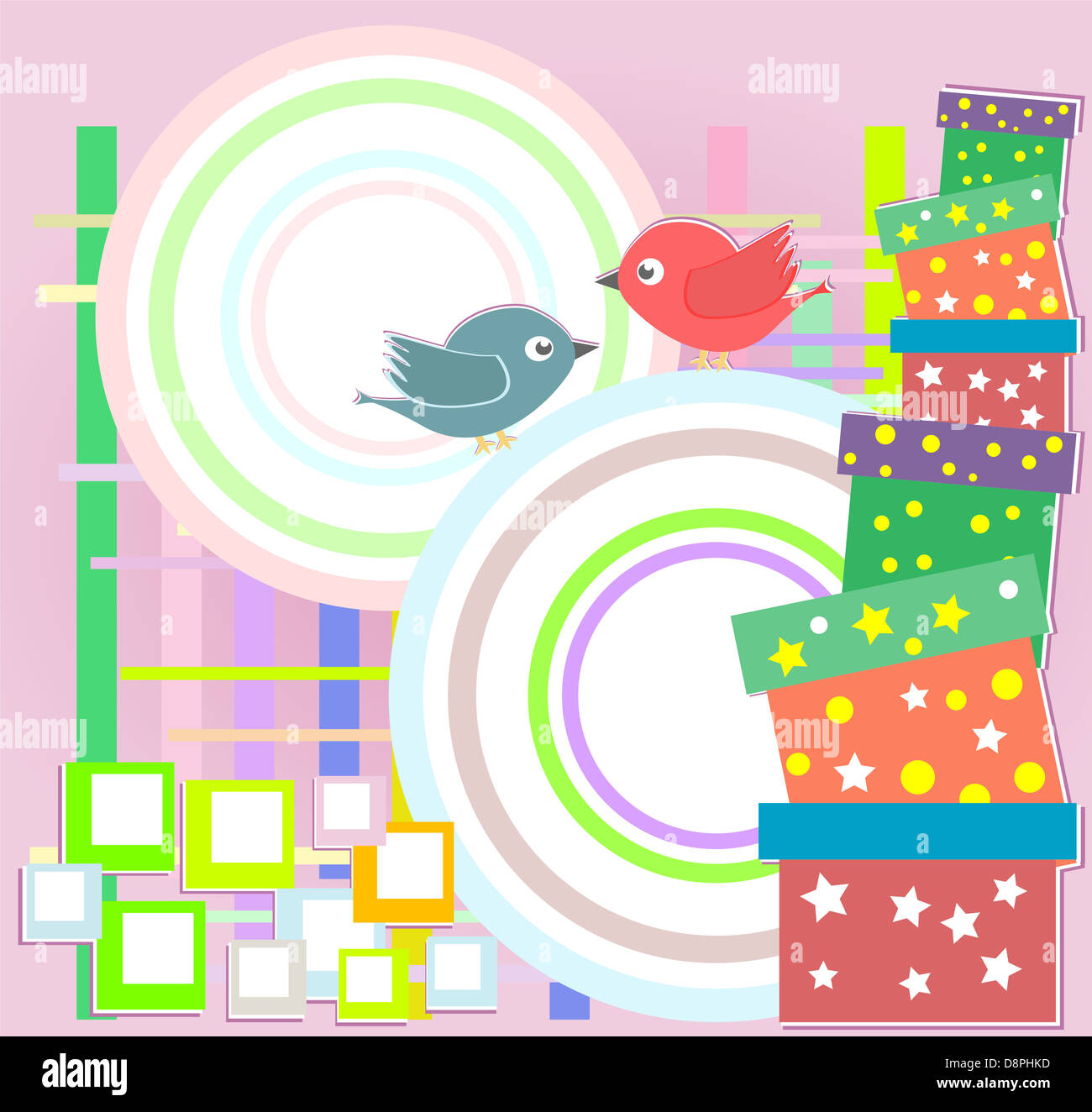 birthday party card with cute birds Stock Photo - Alamy