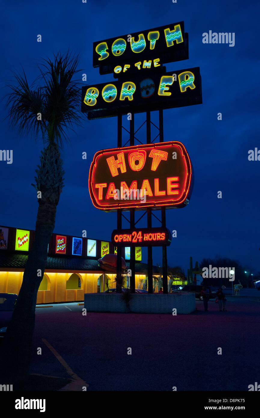 South of the Border neon signs at twilight Stock Photo