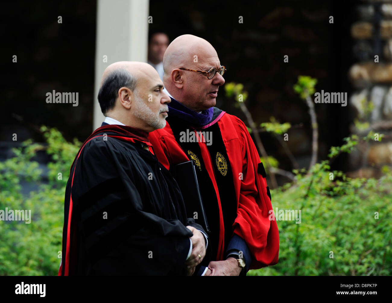 Federal Reserve chairman Ben Bernanke gave the commencement address at Bard College with Leon Botstein President of Bard Stock Photo