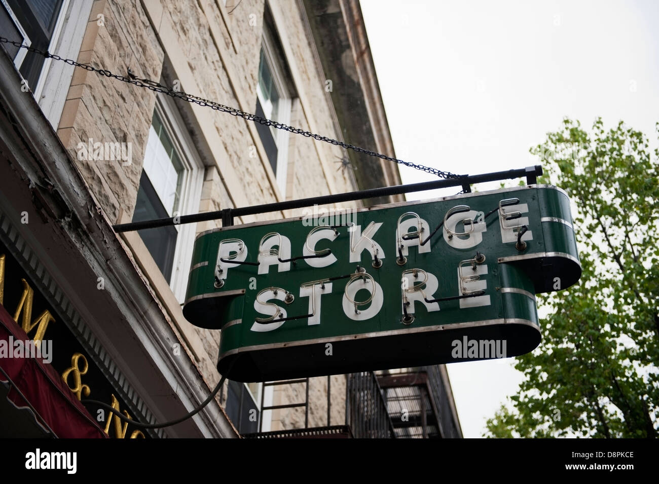 Package Store sign in Stockbridge Massachusetts Stock Photo