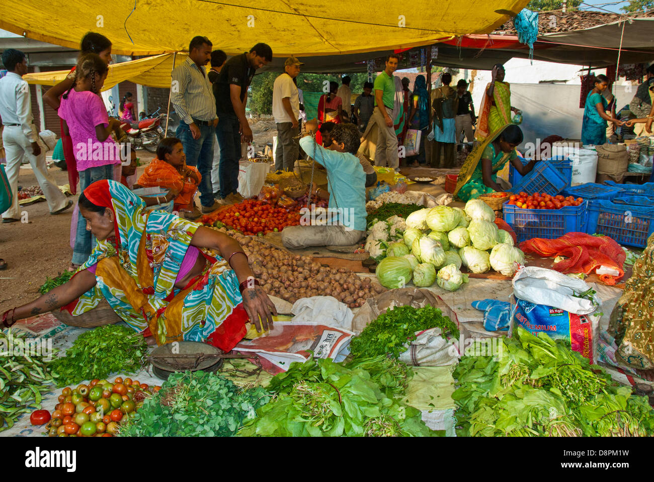 Indian open-air market in Mocha Village, Madya Pradesh, India Stock Photo