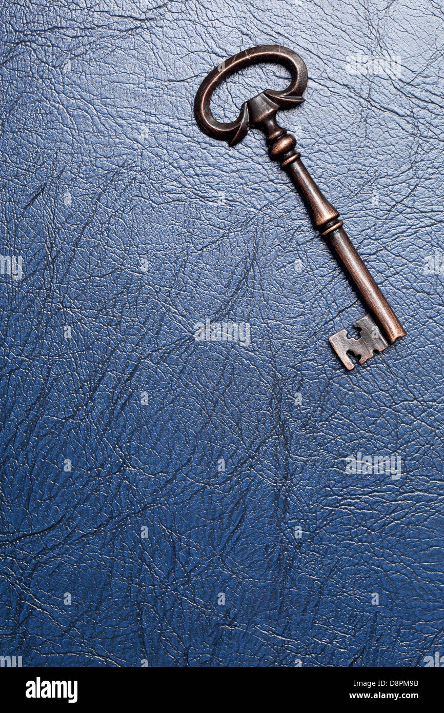 Vintage key on a leather background Stock Photo - Alamy