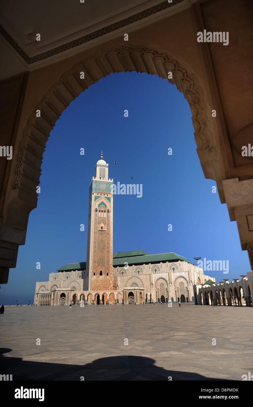 The Hassan II Mosque (Arabic: ???? ????? ???????) is a religious buildings in Casablanca, Morocco. It is the largest mosque in the country and the 7th largest mosque in the world. Its minaret is the world's tallest at 210 m (689 ft). Photo Stock Photo