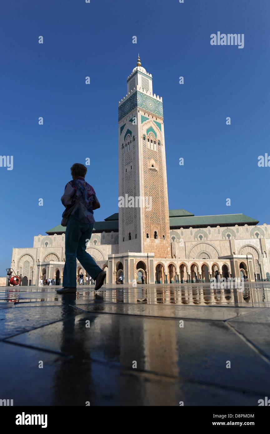 The Hassan II Mosque (Arabic: ???? ????? ???????) is a religious buildings in Casablanca, Morocco. It is the largest mosque in the country and the 7th largest mosque in the world. Its minaret is the world's tallest at 210 m (689 ft). Photo Stock Photo
