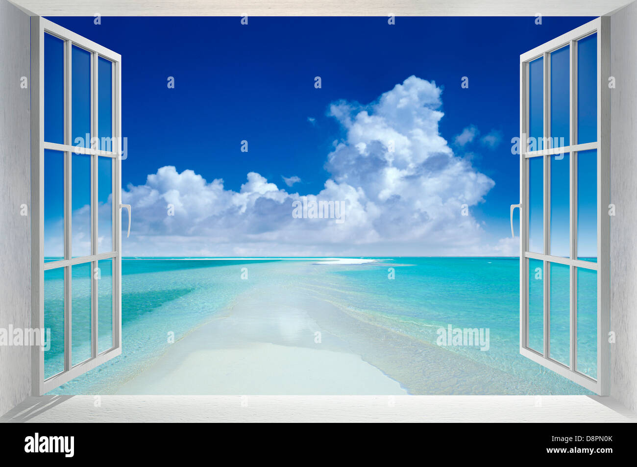 Sea of Maldives and white window Stock Photo