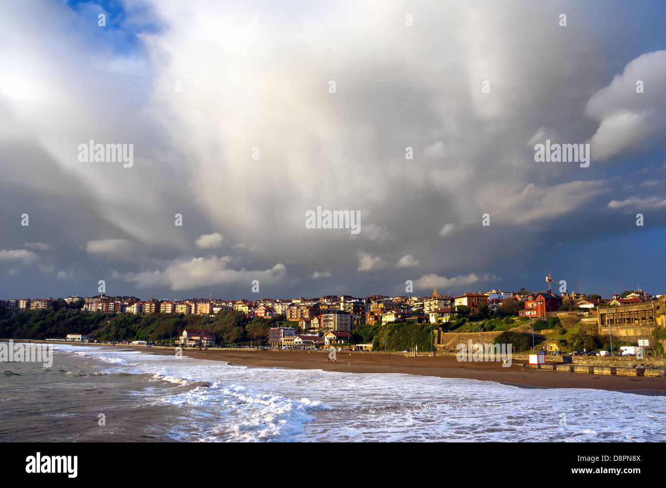 Getxo beach with stormy clouds Stock Photo