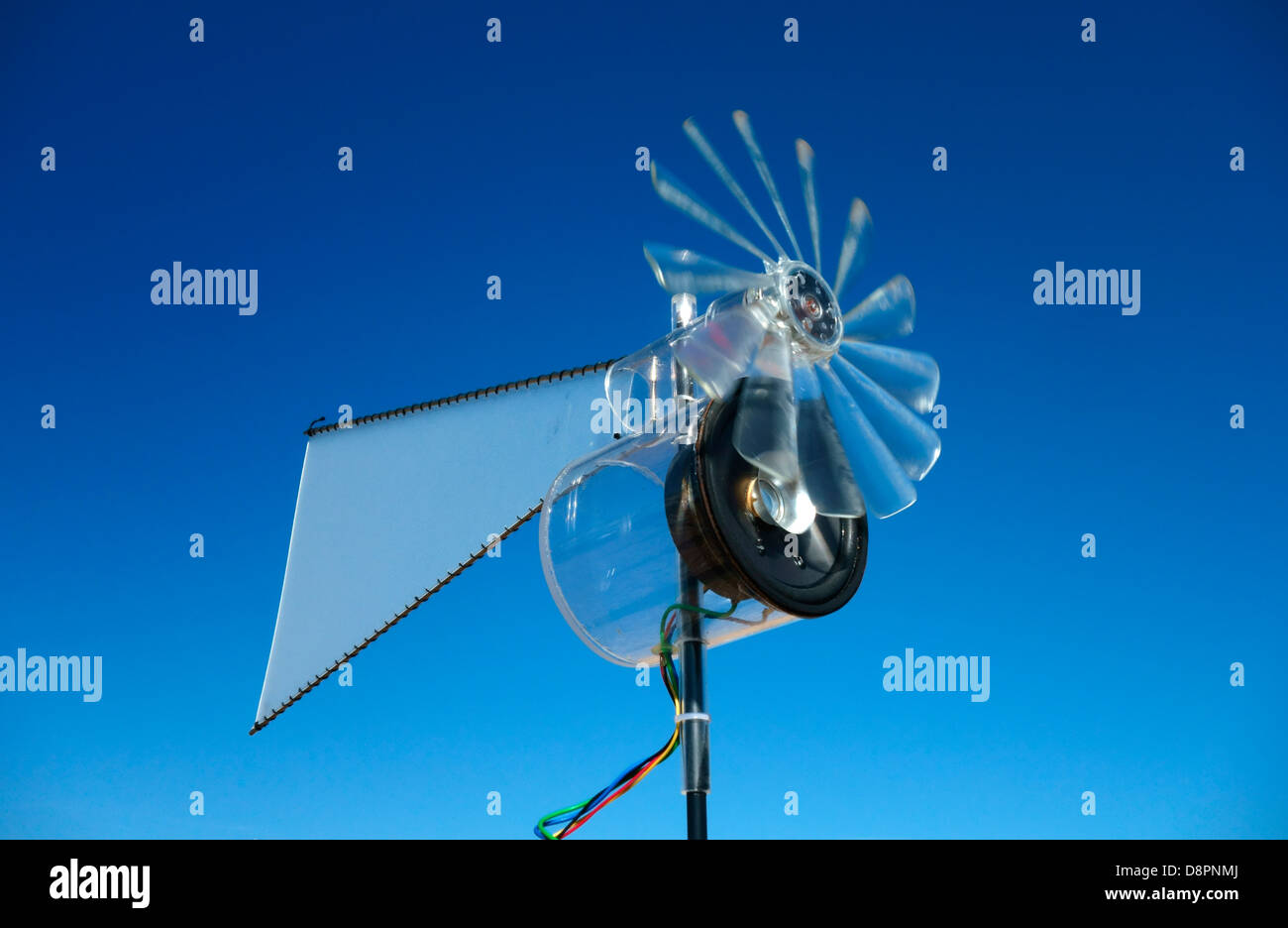 A wind powered speaker creating sound through wind power Stock Photo