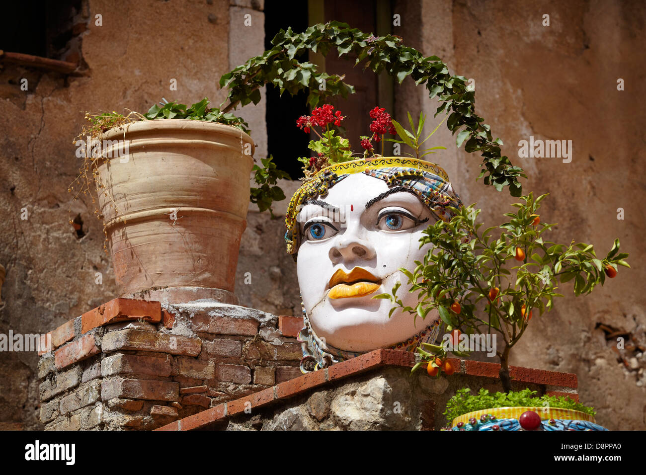 Sicilian Ceramics art decoration, old town in Taormina, Sicily, Italy Stock Photo