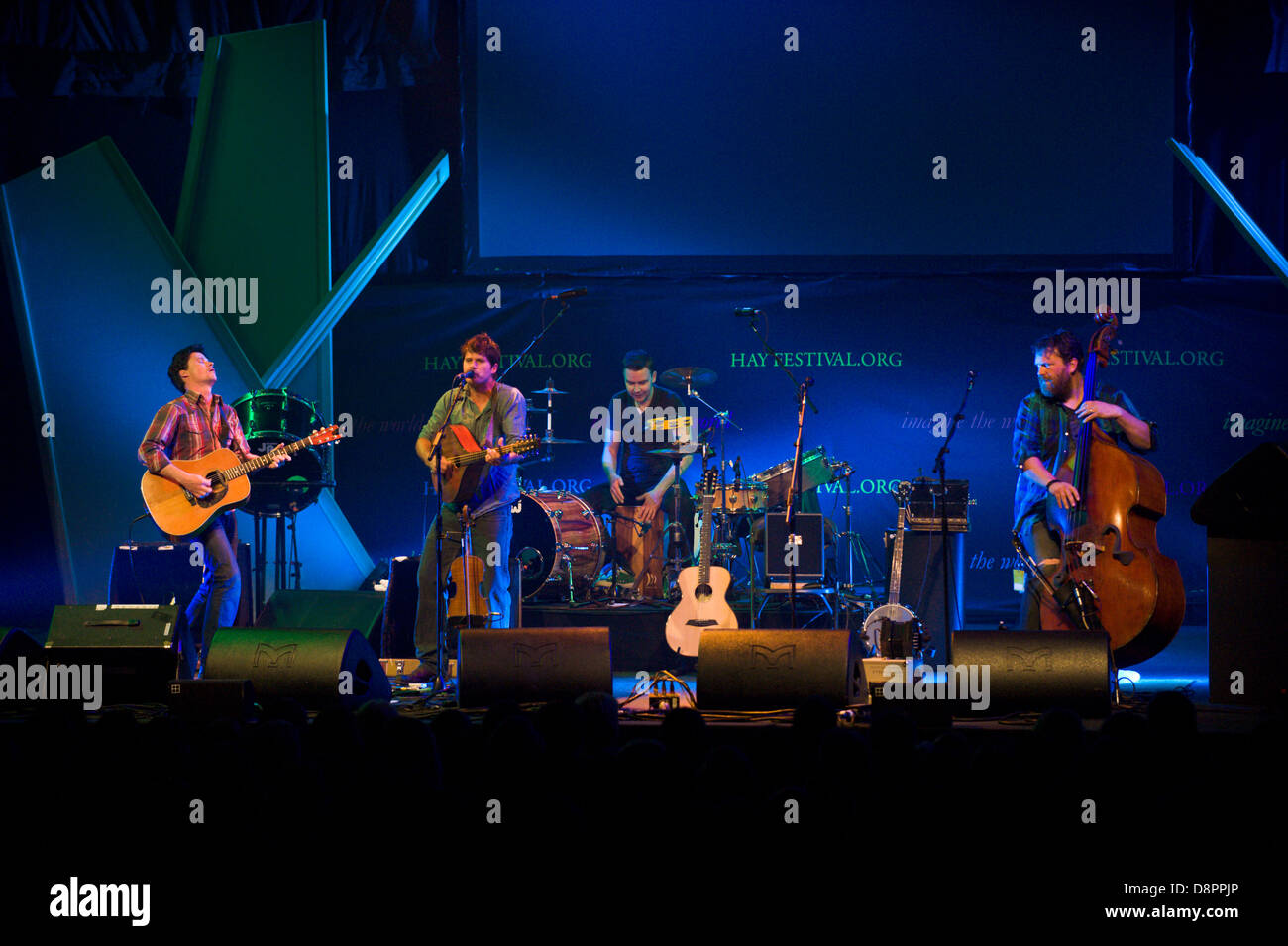 Seth Lakeman band on stage at Hay Festival 2013 Hay on Wye Powys Wales UK Stock Photo