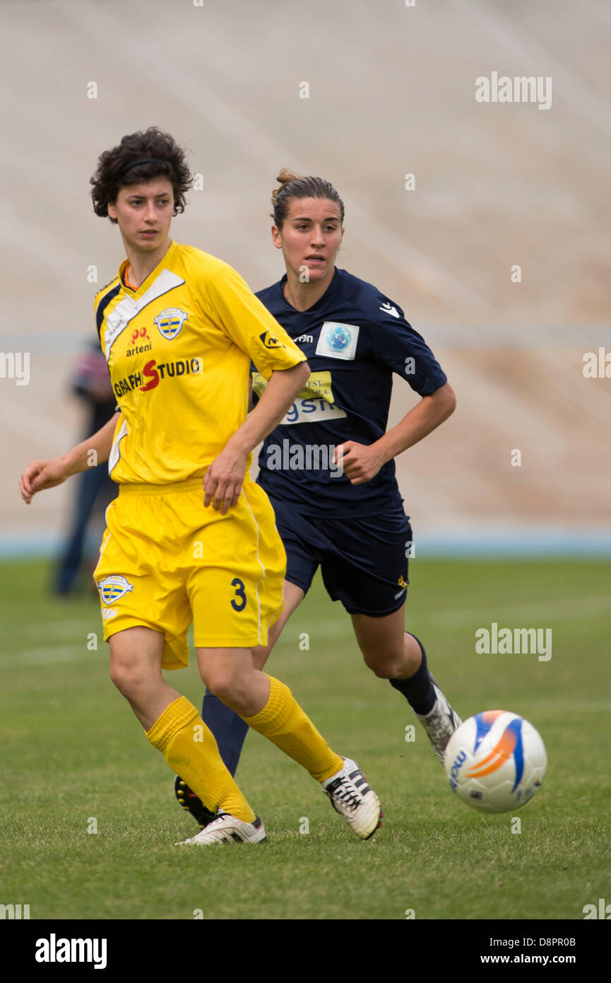 Michela Rodella (Tavagnacco), Marta Carissimi (Bardolino), MAY 31, 2013 - Football / Soccer : Coppa Italia Women Final match between Bardolino Verona 0-2 UPC Tavagnacco at Stadio Tullo Morgagni in Forli, Italy. (Photo by Maurizio Borsari/AFLO) Stock Photo