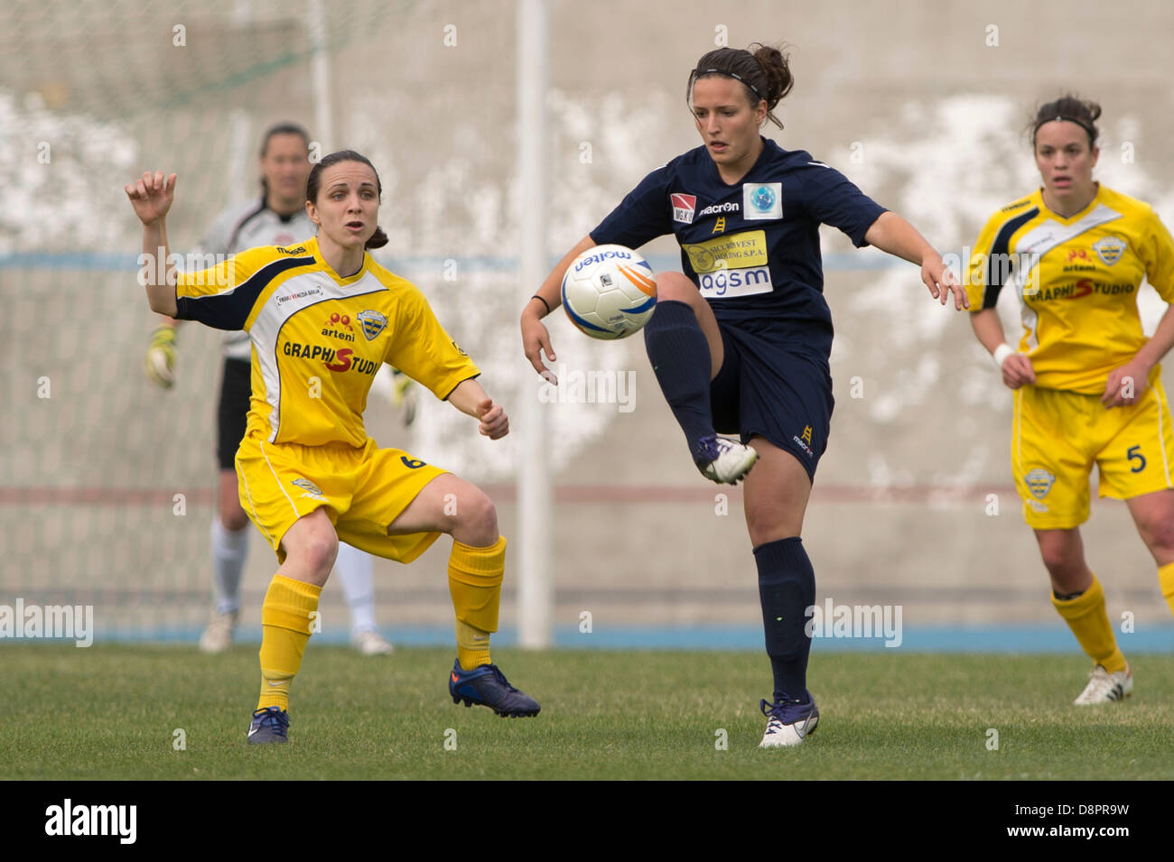 Michela Martinelli (Tavagnacco), Marta Mason (Bardolino), MAY 31, 2013 - Football / Soccer : Coppa Italia Women Final match between Bardolino Verona 0-2 UPC Tavagnacco at Stadio Tullo Morgagni in Forli, Italy. (Photo by Maurizio Borsari/AFLO) Stock Photo