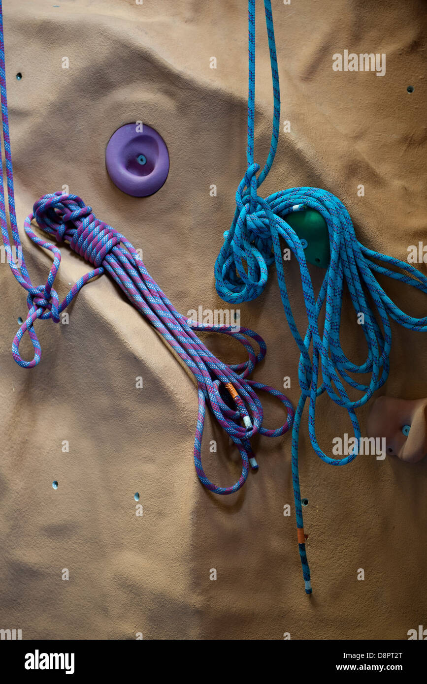 Ropes on climbing wall Stock Photo Alamy