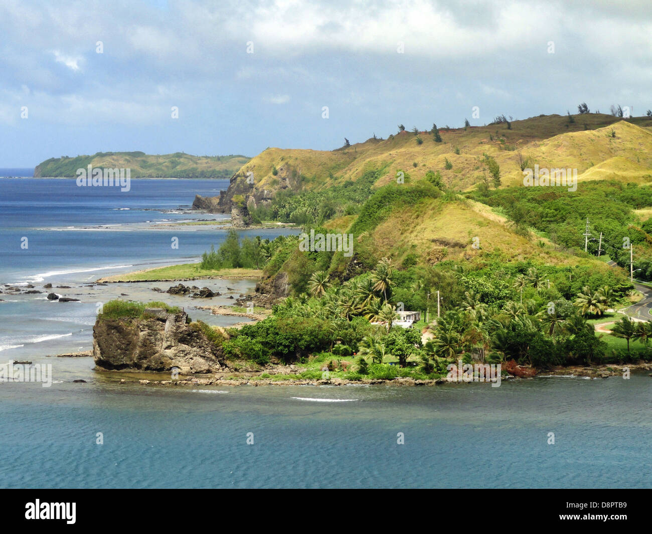 guam landscape scenic bay harbor water mountains Stock Photo