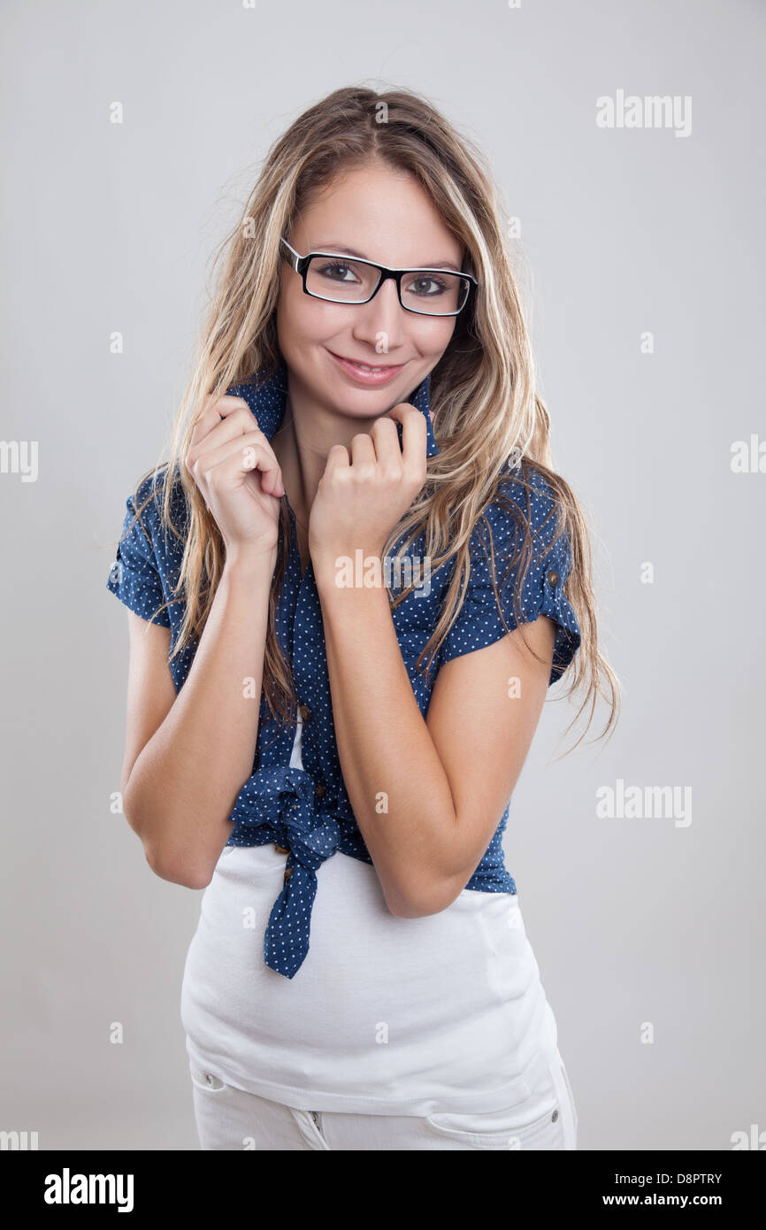 Casual woman wearing glasses Stock Photo Alamy